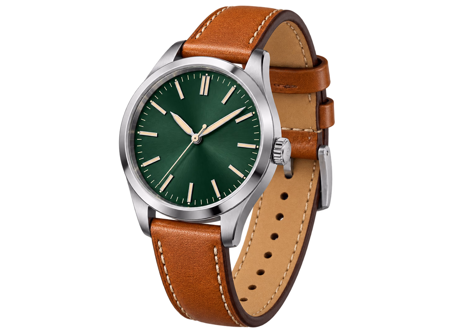 Green dial wristwatch isolated on a transparent background
