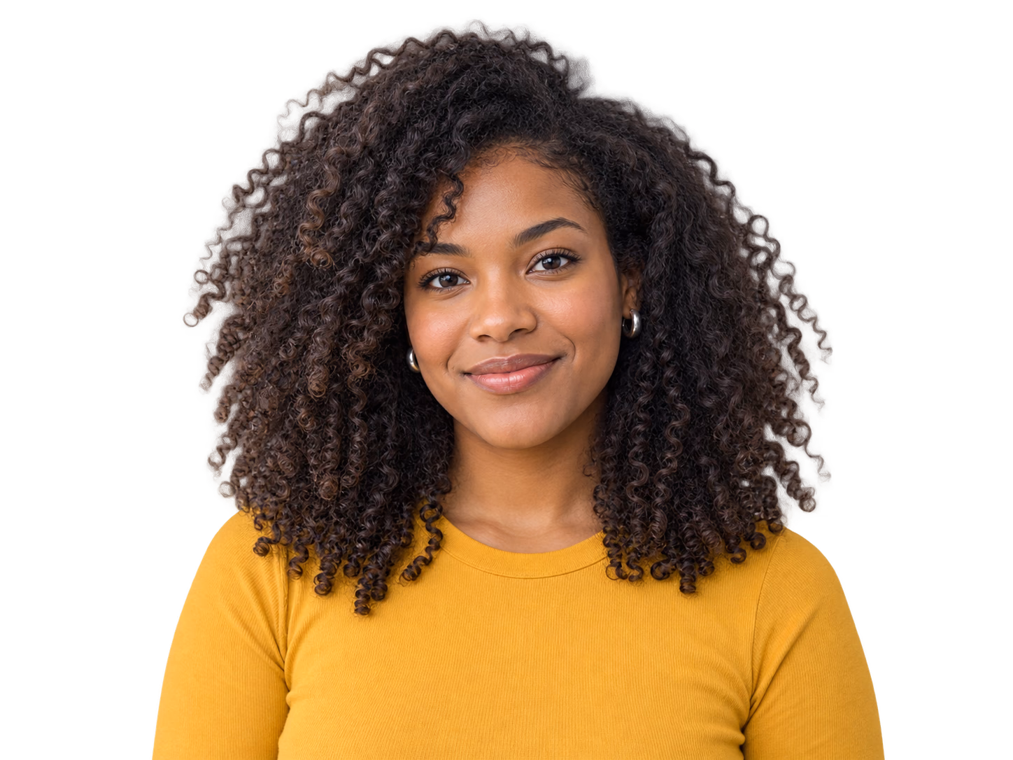 Portrait with detailed curls isolated on a transparent background